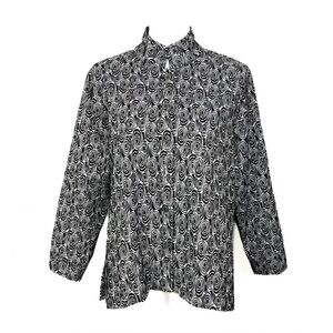 Ali Miles Petite Women Size L Blouse Jacket Button Up Art Wear Stand Collar